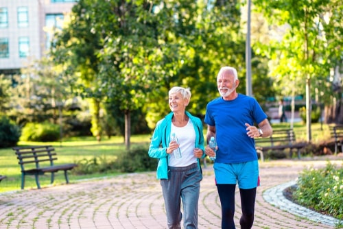 Couple walking together in the park