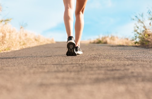 Walking shoes on a footpath closeup