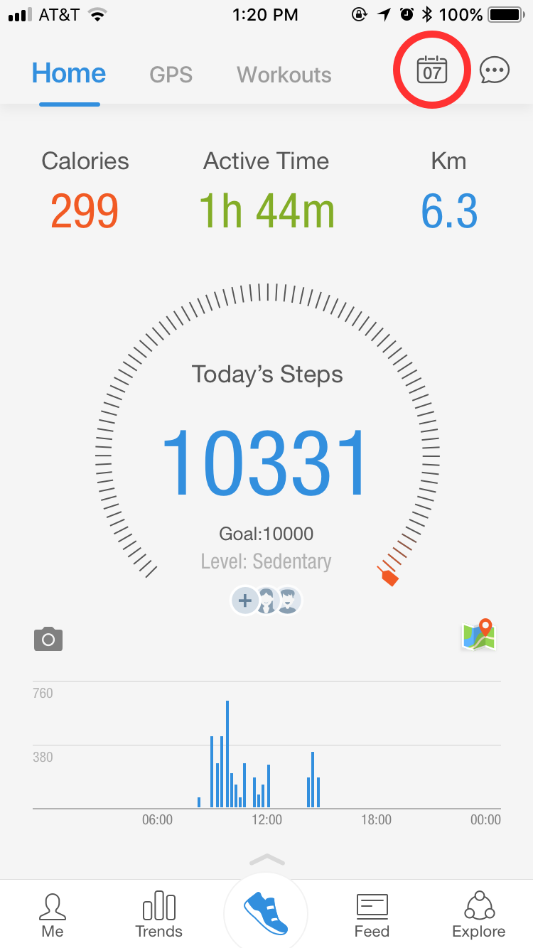 Pacer main interface step counting day highlighted