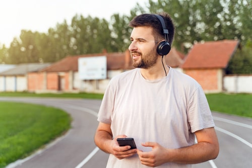 Man preparing to walk on a walking track