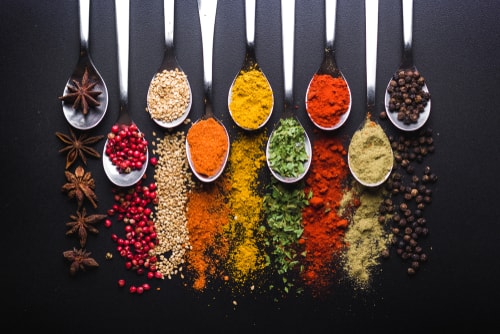 Colorful variety of spices and flavorings