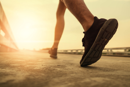 Walker's feet hitting the ground