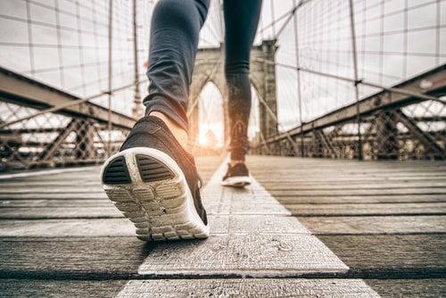 Walking on bridge in walking shoes