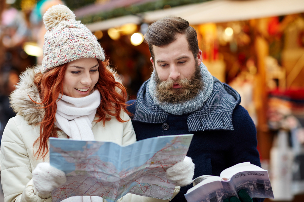 Couple traveling on Christmas or holidays