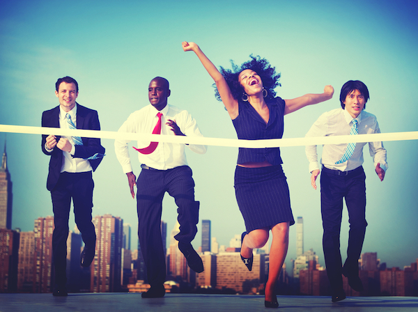Businesspeople finishing a race concept
