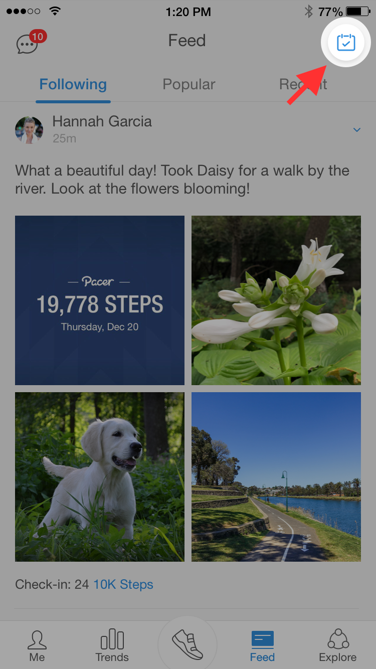 Pacer walking app social feed interface