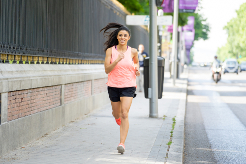 Woman doing intense walking in a city