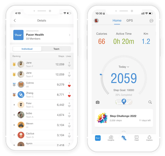 Pacer for Teams challenge leaderboard in the app