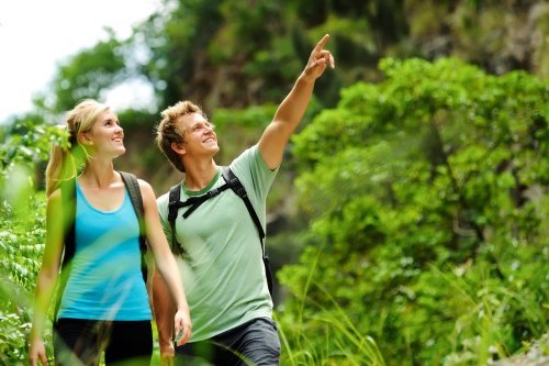 Couple on a nature hike in Spring