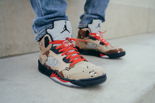 Shoes with red Xpand no-tie laces