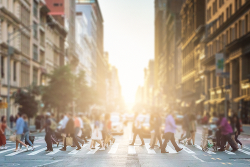 People walking in crosswalk in New York City