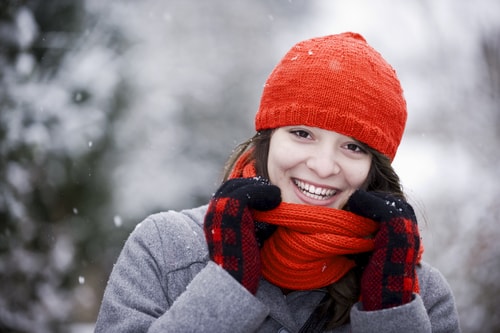 Woman bundled up for winter with hat and scarf