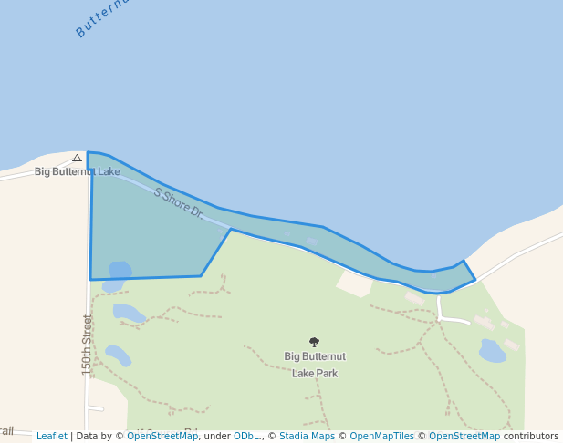 walking in Big Butternut Lake Park map in Luck