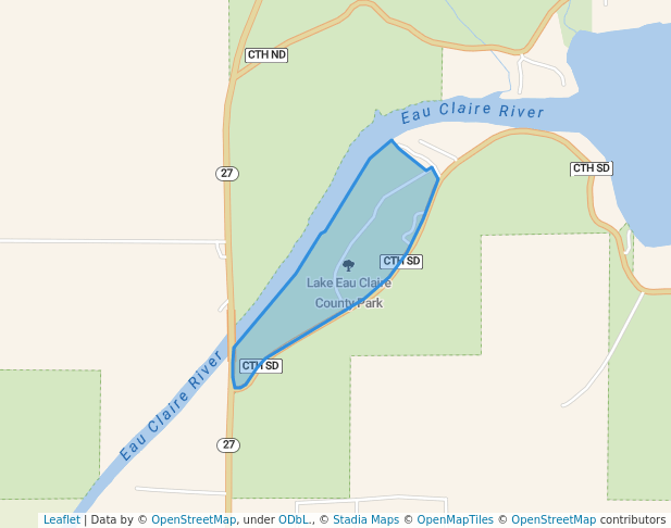 walking in Lake Eau Claire County Park map in Augusta
