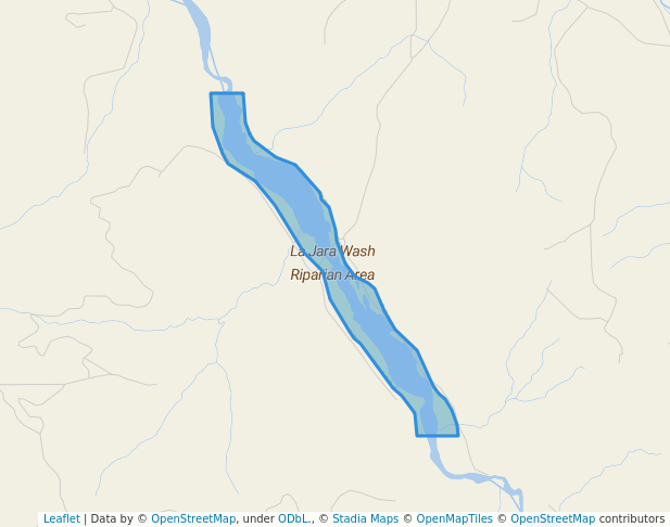 walking in La Jara Wash Riparian Area map in Blanco