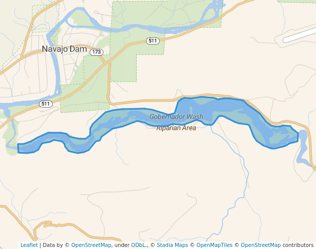 walking in Gobernador Wash Riparian Area map in Blanco