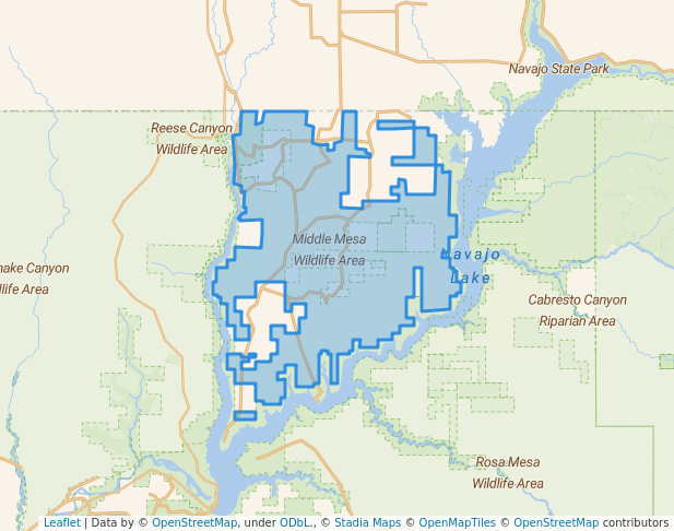 walking in Middle Mesa Wildlife Area map in Navajo Dam