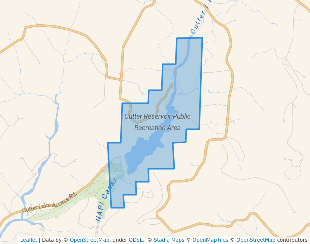 walking in Cutter Reservoir Public Recreation Area map in Blanco