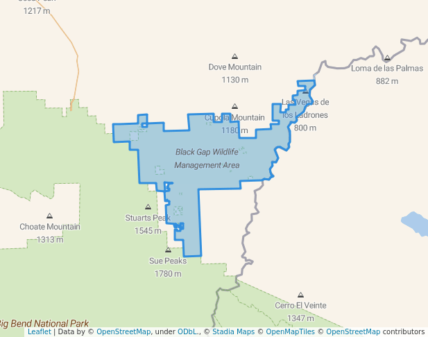 walking in Black Gap Wildlife Management Area map in Alpine