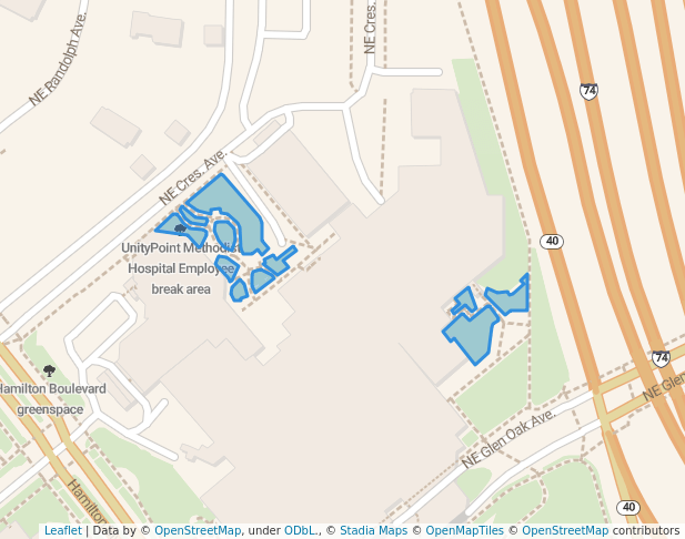 walking in UnityPoint Methodist Hospital Employee break area map in Peoria