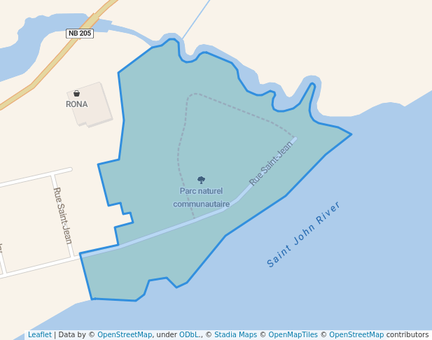 walking in Parc naturel communautaire map in Baker Brook