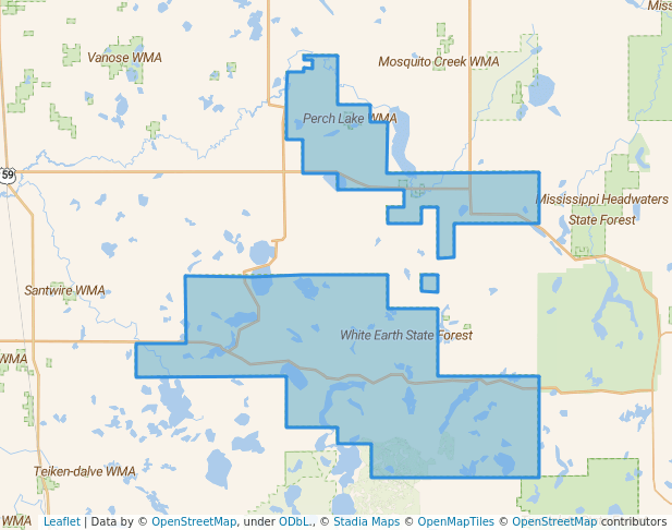 walking in White Earth State Forest map in Naytahwaush