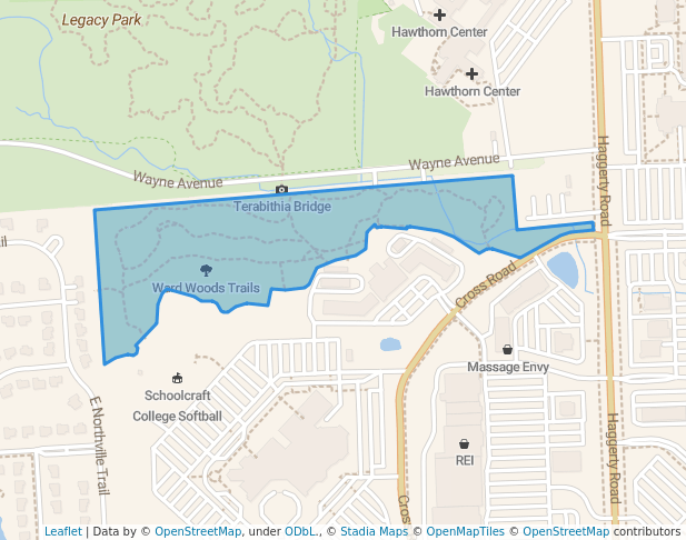 walking in Ward Woods Trails map in Northville