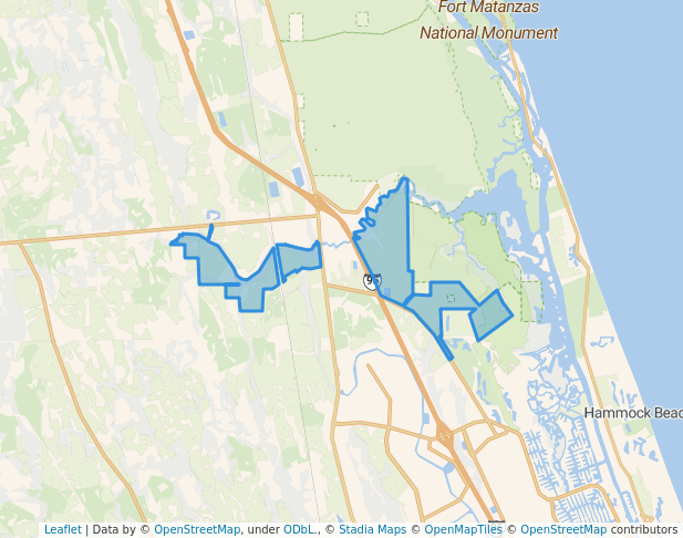 walking in Pellicer Creek Conservation Area map in Saint AUG BEACH