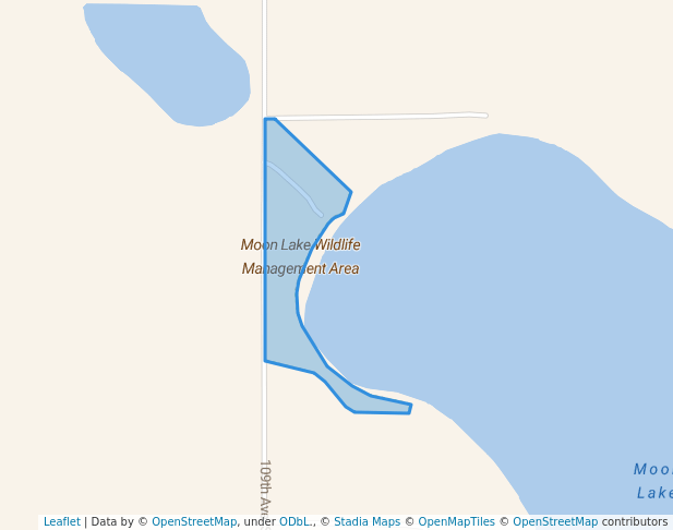 walking in Moon Lake Wildlife Management Area map in Valley City