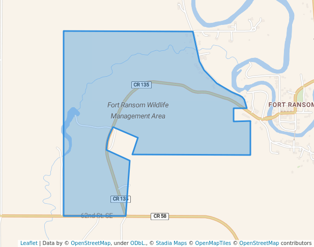 walking in Fort Ransom Wildlife Management Area map in Fort Ransom