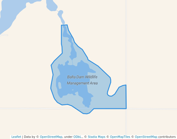walking in Balta Dam Wildlife Management Area map in Rugby