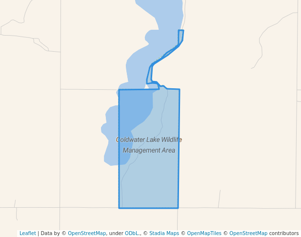 walking in Coldwater Lake Wildlife Management Area map in Ashley