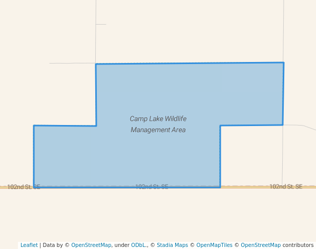 walking in Camp Lake Wildlife Management Area map in Ashley