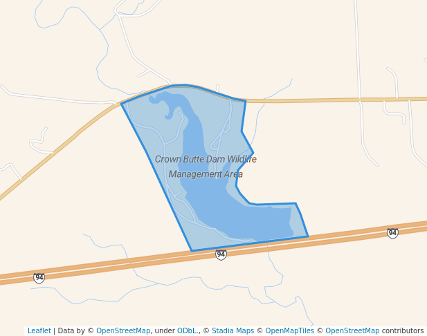 walking in Crown Butte Dam Wildlife Management Area map in Fort Rice