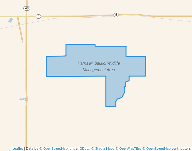 walking in Harris M. Baukol Wildlife Management Area map in Noonan