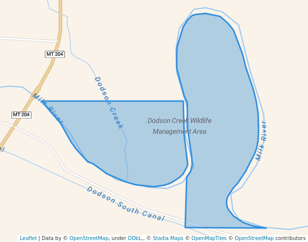 walking in Dodson Creek Wildlife Management Area map in Malta