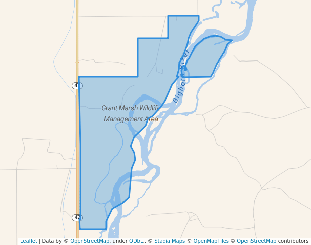 walking in Grant Marsh Wildlife Management Area map in Hardin
