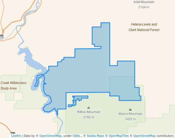 walking in Beartooth Wildlife Management Area map in Wolf Creek