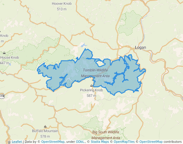walking in Tomblin Wildlife Management Area map in Whitman