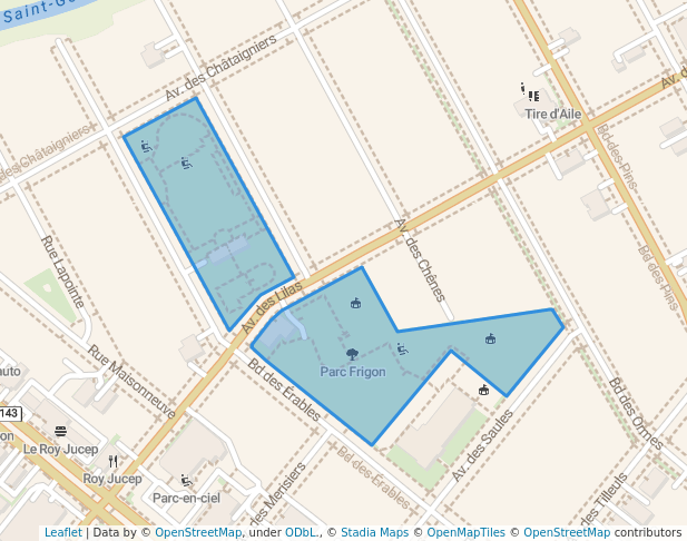 walking in Parc Frigon map in Drummondville