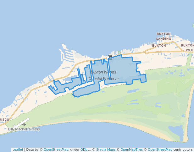 walking in Buxton Woods Coastal Preserve map in Buxton