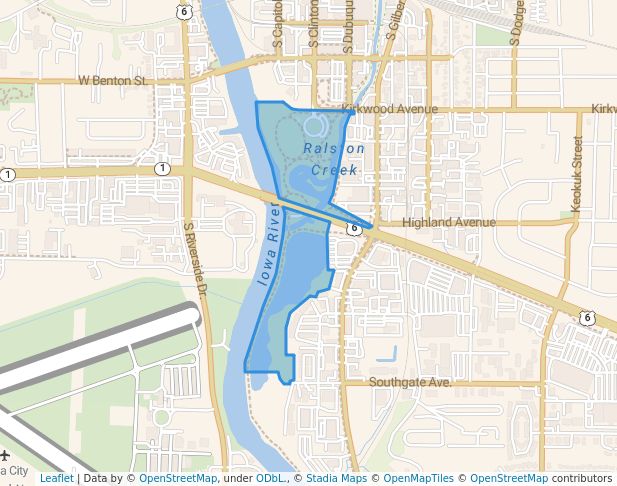 walking in Riverfront Crossings Park map in Iowa City
