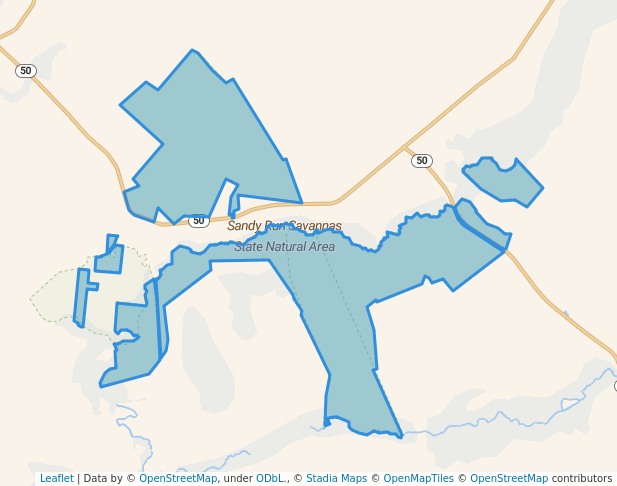 walking in Sandy Run Savannas State Natural Area map in Maple Hill