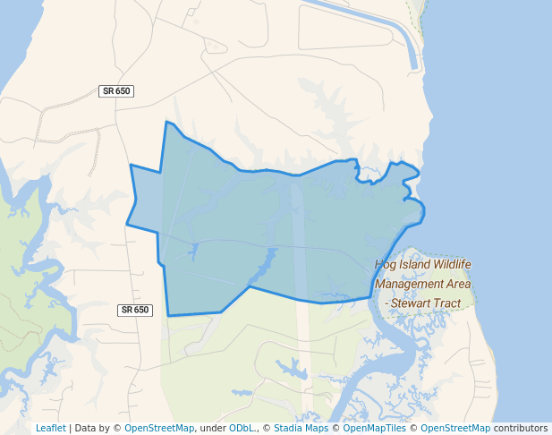 walking in Hog Island Wildlife Management Area - Carlisle Tract map in Surry