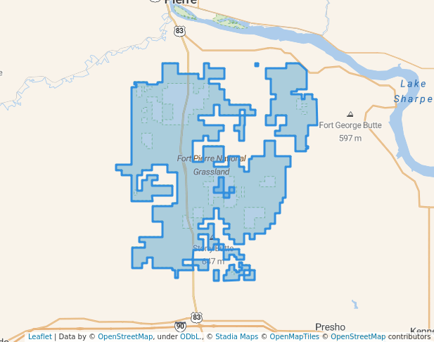 walking in Fort Pierre National Grassland map in Mission Ridge