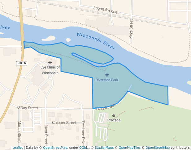 walking in Riverside Park map in Merrill