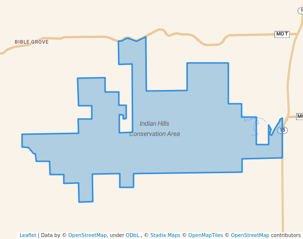 walking in Indian Hills Conservation Area map in Baring