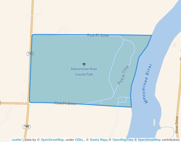 walking in Menominee River County Park map in Wausaukee