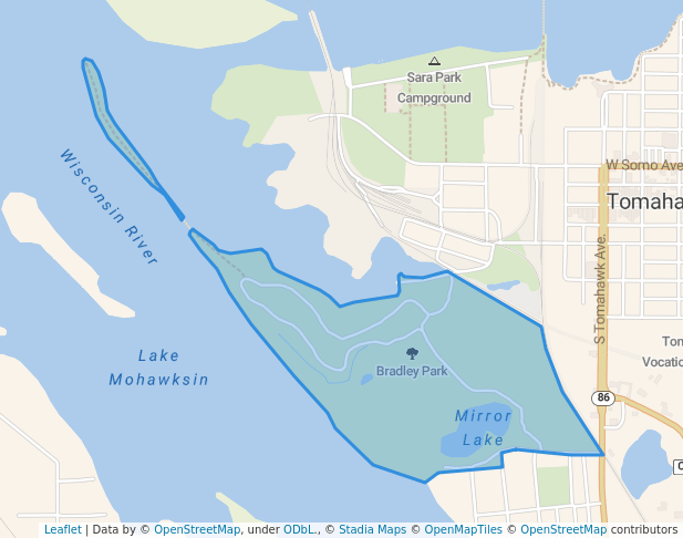 walking in Bradley Park map in Tomahawk