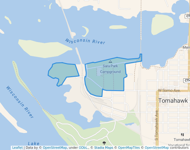 walking in Sara Park map in Tomahawk